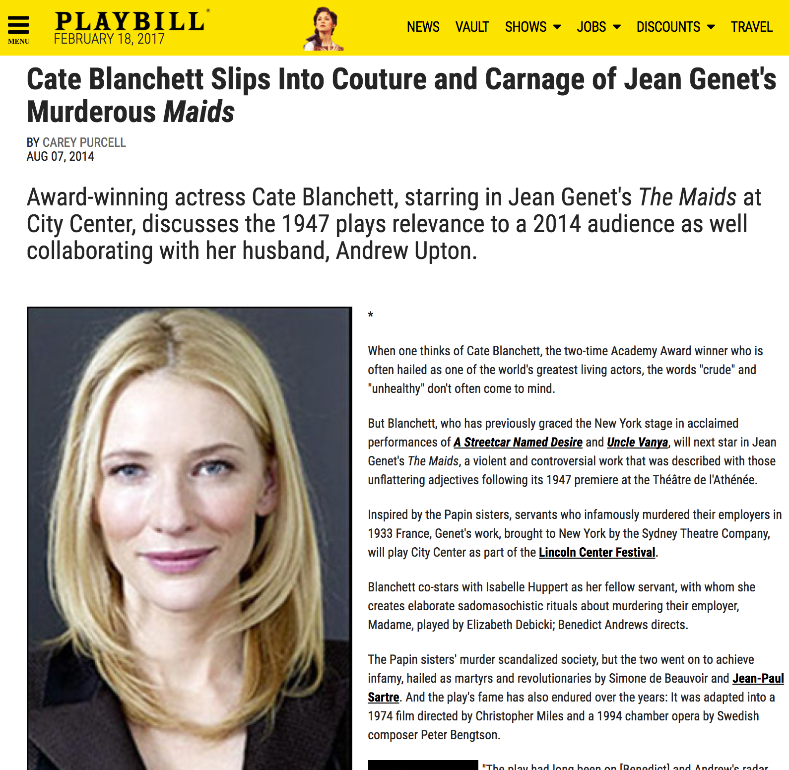 Cate Blanchett: 'The Maids' Star!